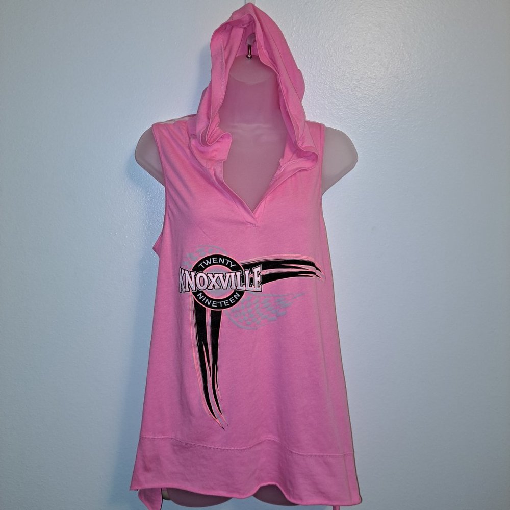 Pink Knoxville Raceway 🏁 Hooded Sleeveless Striped Tank Top XL